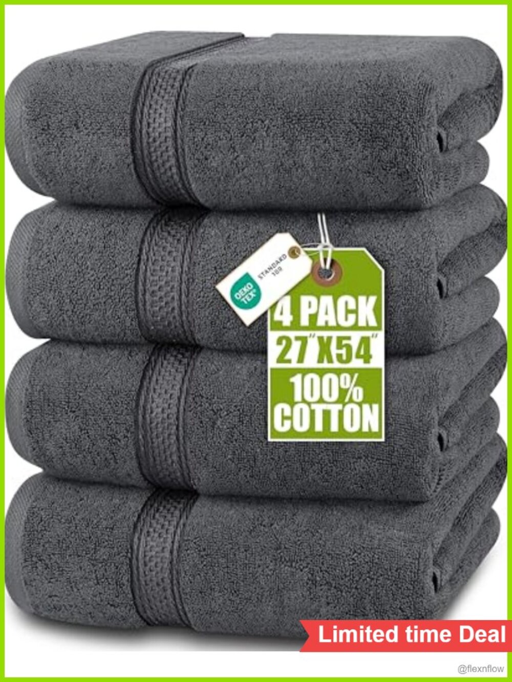 4 Pack Premium Bath Towels 100% Cotton 27x54 in 600 GSM Absorbent